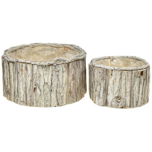 Product Planter Wood Round Bark Natural White 26/18cm Set of 2