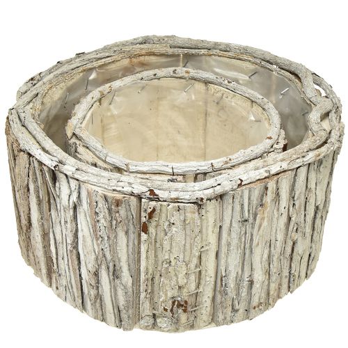 Product Planter Wood Round Bark Natural White 26/18cm Set of 2