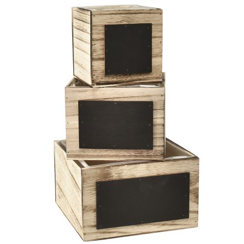 Rustic set of 3 wooden boxes with chalkboard surfaces – natural &amp; black, various sizes – versatile organisation solution