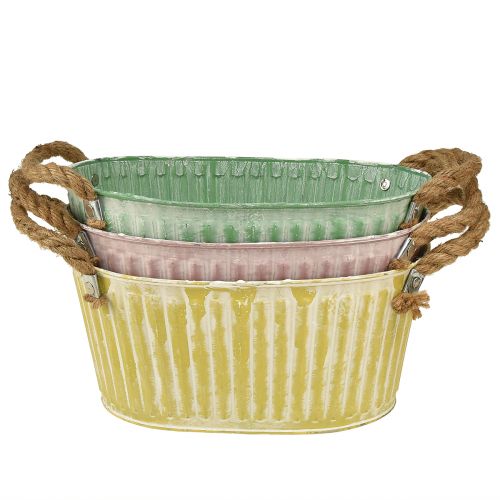 Plant bowl oval pot with handle yellow/green/pink 27cm 3pcs