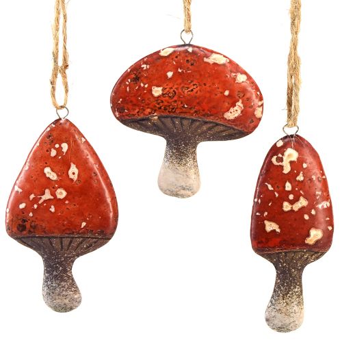 Charming red mushroom pendants with jute cord 3 cm – Perfect autumn and Christmas decoration – 6 pieces