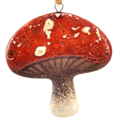 Product Charming Red Mushroom Pendants with Jute String – 3 cm, Set of 6 – Perfect Autumn and Christmas Decoration