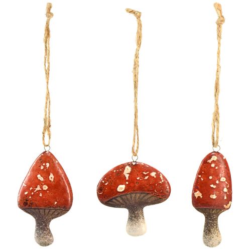 Product Charming Red Mushroom Pendants with Jute String – 3 cm, Set of 6 – Perfect Autumn and Christmas Decoration