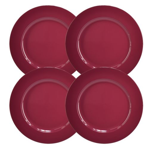 Versatile dark red plastic plates 4 pieces – 28 cm, perfect for decoration and outdoor use