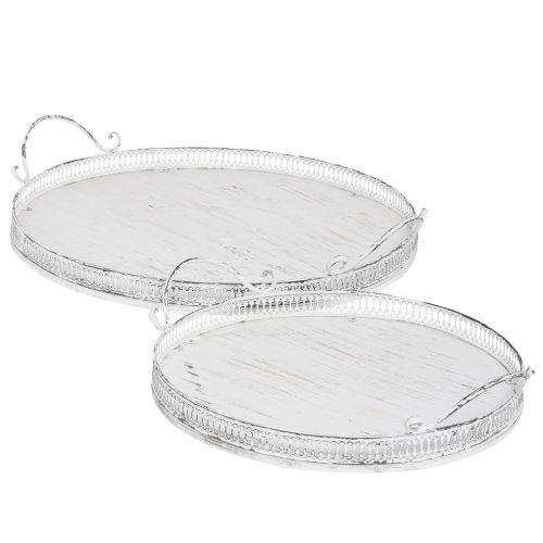 Retro tray with handles round tray white Ø26/33cm set of 2