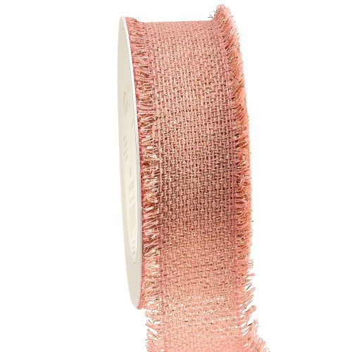 Floristik24 Decorative Ribbon Fringe Ribbon Pink Gold W40mm L15m