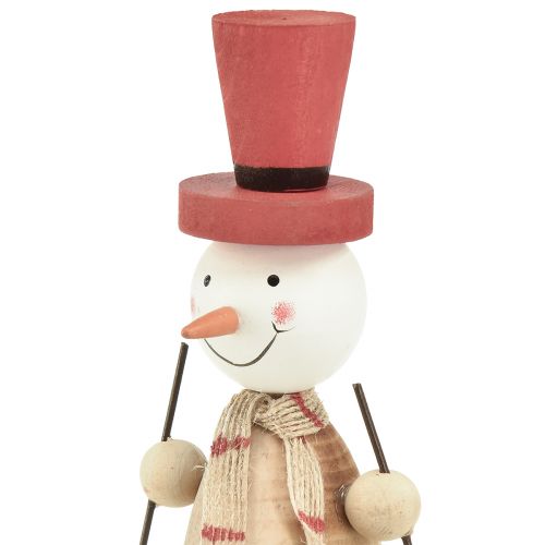 Product Adorable set of 2 wooden snowmen with red top hats – winter table decoration – natural & red, 15.5 cm 2 pieces