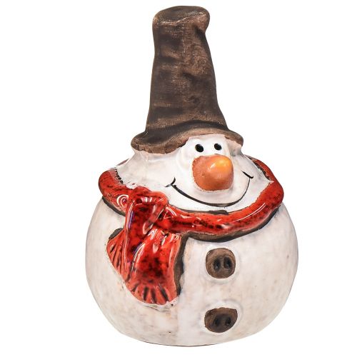 Ceramic snowman figure, 8.5cm, with top hat and red scarf - Christmas and winter decoration - 3 pieces