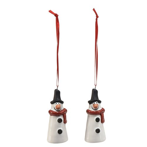 Product Cheerful snowman hanging decoration – white with red scarf and black hat, 7.5 cm – perfect for festive Christmas trees – 2 pieces