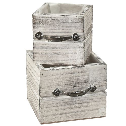 Floristik24 Wooden drawer set with handle, white wiped, 12x12cm &amp; 9x9cm - Rustic storage