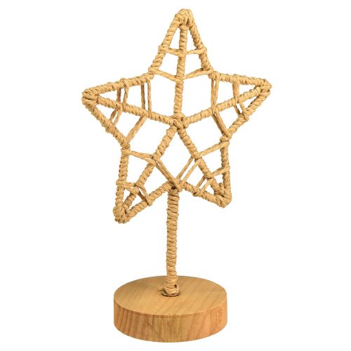 Star decoration metal wood stand natural fibre Ø15cm 2pcs