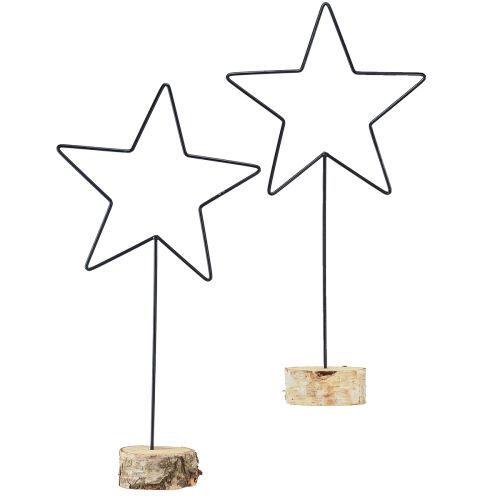 Large star decorations on natural wooden base – Black, 60 cm – Elegant room decoration 30x10x60cm 2pcs