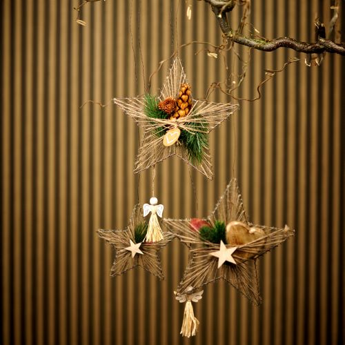 Product Star wrapped with jute Christmas decoration rustic 20cm 4pcs