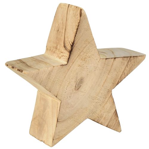 Rustic decorative star made of Paulownia wood 2 pieces – Natural design, Ø 15 cm, 6 cm thick – Versatile wooden decoration