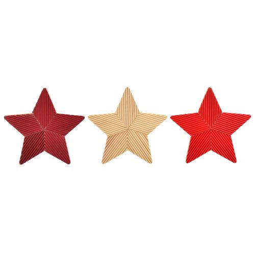 Product Stars Wooden Christmas Stars Fluted Red Natural 11cm 3 Pcs