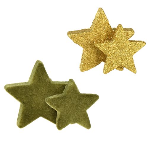 Scatter decoration stars green and gold with glitter table decoration Christmas 4/5cm 40 pcs