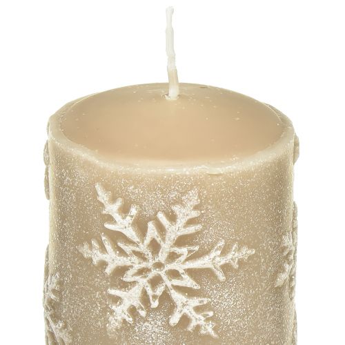 Product Pillar Candles Beige Candles Snowflakes 150/65mm 4 Pcs