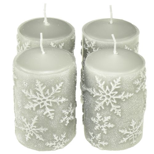 Pillar candles grey candles snowflakes 100/65mm 4pcs