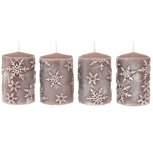 Floristik24 Pillar Candles Pink Candles Snowflakes 100/65mm 4 Pcs