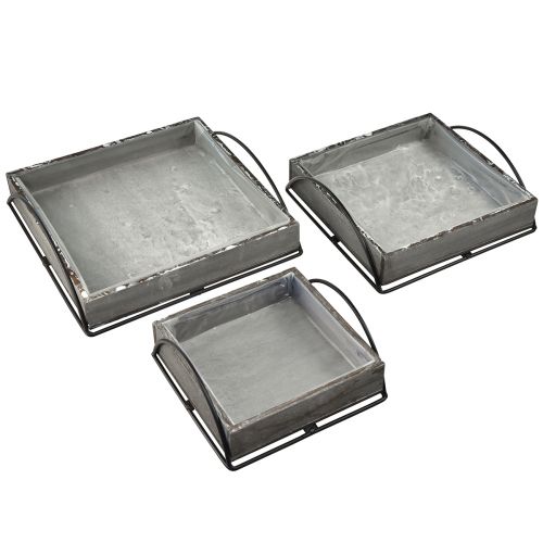 Versatile set of 3 wooden trays in grey – various sizes – stylish storage and serving solution