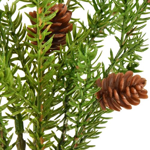 Product Artificial fir branch with two natural cones – tied with jute – perfect Christmas decoration 28cm 4pcs