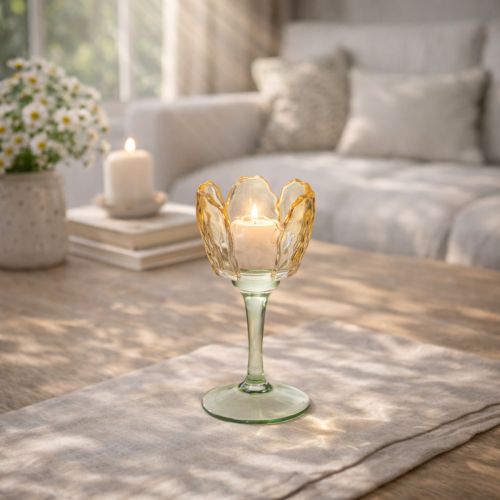 Product Tulip tealight holder, floral motif, decoration for a romantic atmosphere and elegant ambience, 20cm