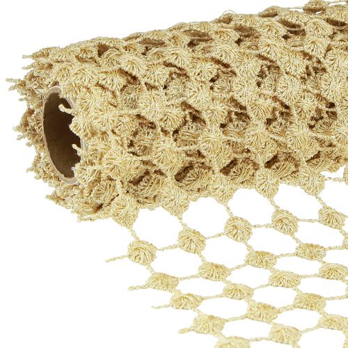 Floristik24 Table runner grid gold cream with glitter W19cm L1,5m