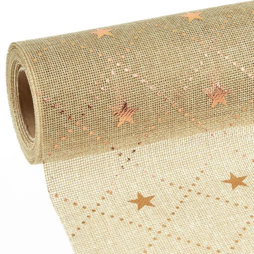 Christmas table runner with shiny stars, gold, 48cm x 4.5m - Festive decoration