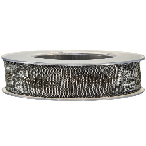 Product Mourning ribbon decorative ribbon silver black with ears of wheat W40mm L25m