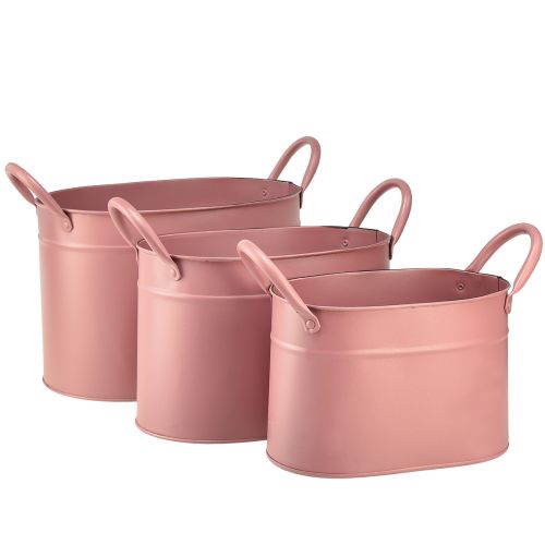 Planter metal oval plant pot pink 24/21/18cm set of 3