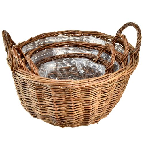 Product Rustic wicker basket set with carrying handles – 3 sizes (40cm, 33cm, 26cm) – Multifunctional for home and garden – Set of 3