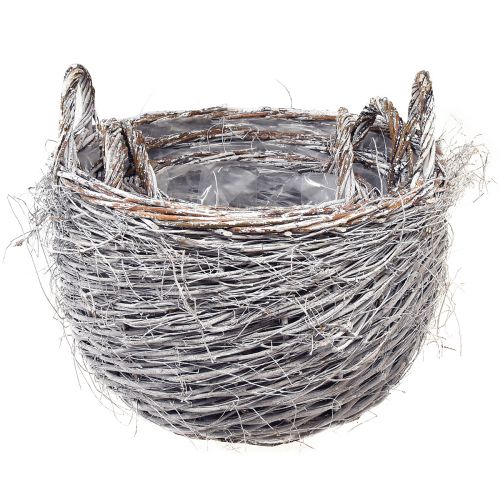 Product Wicker basket set in white-washed – 3 sizes (42cm, 36cm, 26cm) – Versatile for decoration and storage – Set of 3