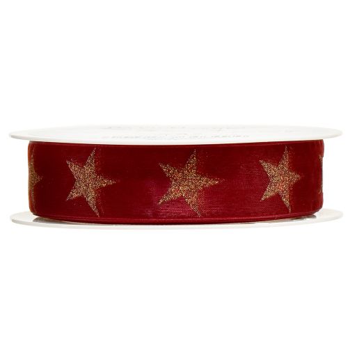 Product Christmas ribbon dark red gold with stars W25mm L18m