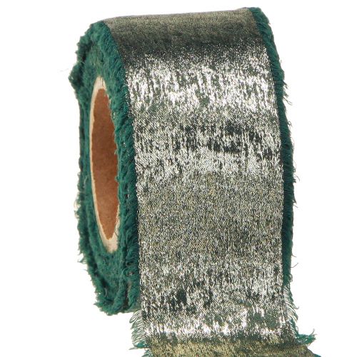 Christmas Ribbon Green Gold Frayed Vintage W40mm L10m