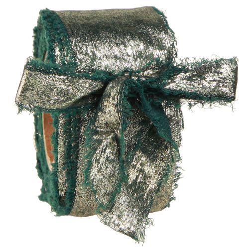 Product Christmas Ribbon Green Gold Frayed Vintage W40mm L10m