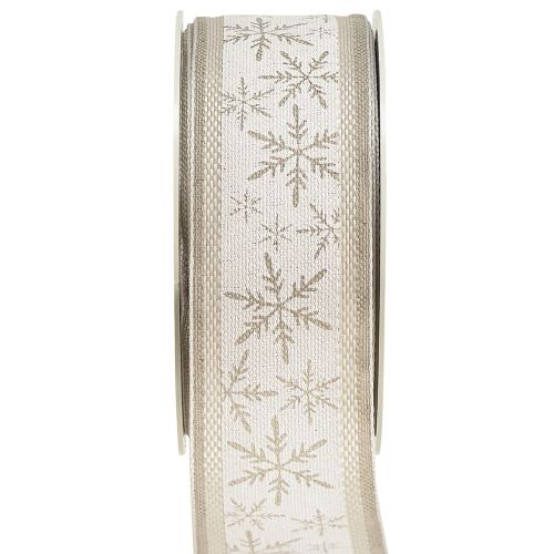 Product Christmas ribbon with snowflakes – winter ribbon with linen content white beige 40mm 12m