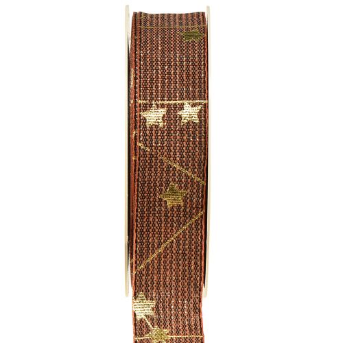 Floristik24 Christmas ribbon with stars decorative ribbon brown gold 25mm 18m