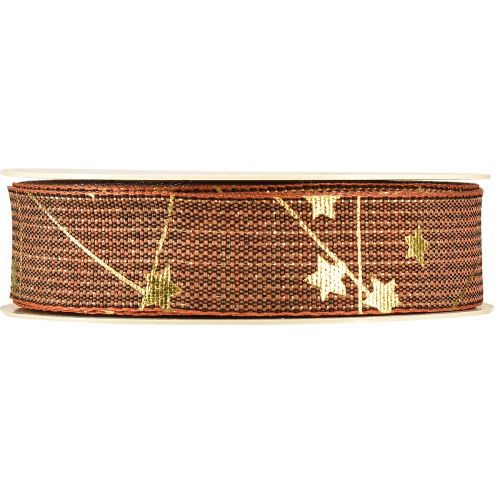 Product Christmas ribbon with stars decorative ribbon brown gold 25mm 18m