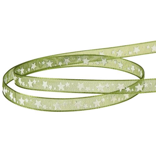 Product Christmas ribbon with stars green decorative ribbon organza 6mm 20m