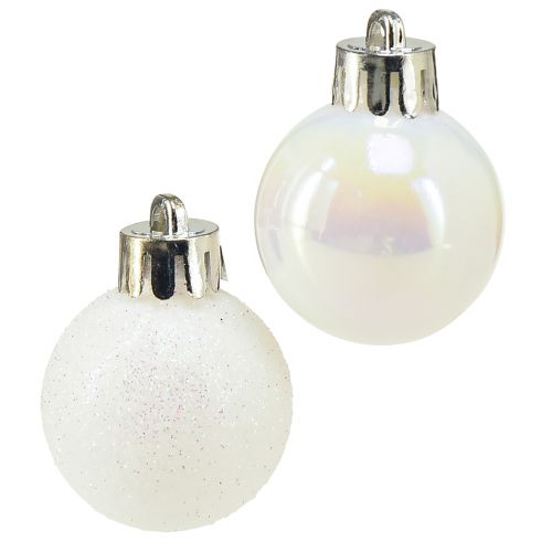 Christmas balls mother of pearl white plastic Ø3cm 14pcs