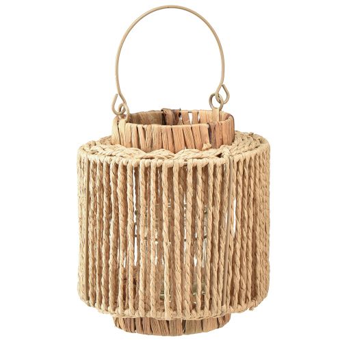 Lantern raffia with handle natural fiber metal Ø19cm H21cm