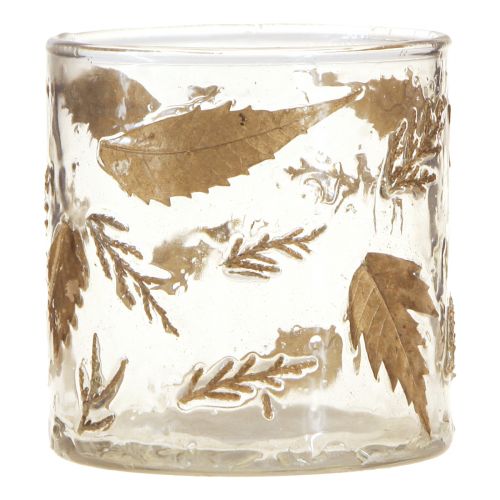 Lantern glass with golden leaves Ø7,5cm H8,5cm 2pcs