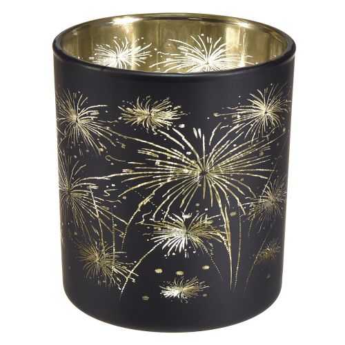 Elegant glass lantern with firework design – 6 pieces black and gold, 9 cm – Ideal decoration for festive occasions