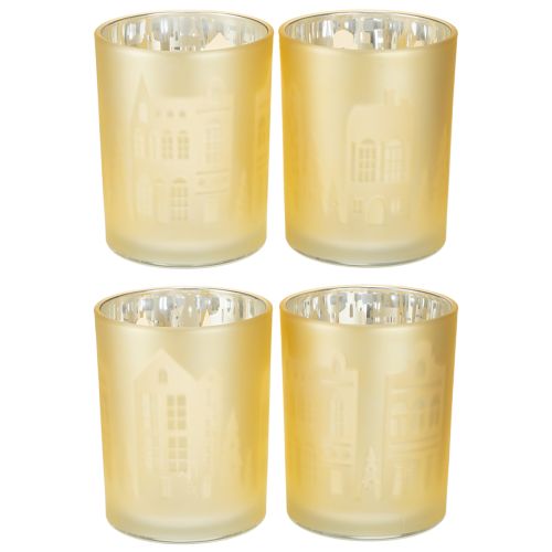 Product Lantern glass silver gold city silhouette H12.5cm 4 pcs