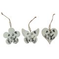 Floristik24 Decorative hanger heart flower butterfly white natural 9cm 3pcs