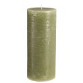 Floristik24 Large candles pillar candles olive green 85x200mm 2 pcs