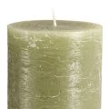 Floristik24 Large candles pillar candles olive green 85x200mm 2 pcs