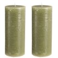 Floristik24 Large candles pillar candles olive green 85x200mm 2 pcs