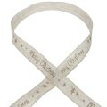 Floristik24 Christmas ribbon Merry Christmas linen ribbon brown 25mm 15m