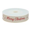 Floristik24 Christmas ribbon Merry Christmas natural red linen 25mm 15m